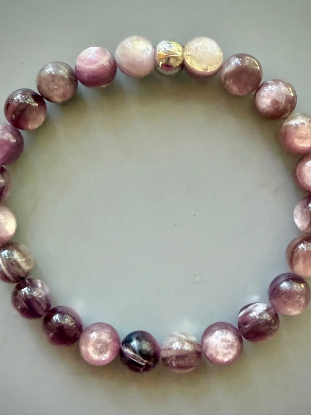 Dark Purple Lepidolite Handcrafted Bead Bracelet